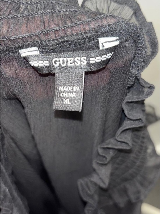 Guess Black Sheer Ruffle Mock-Neck Blouse - Picture 3 of 3